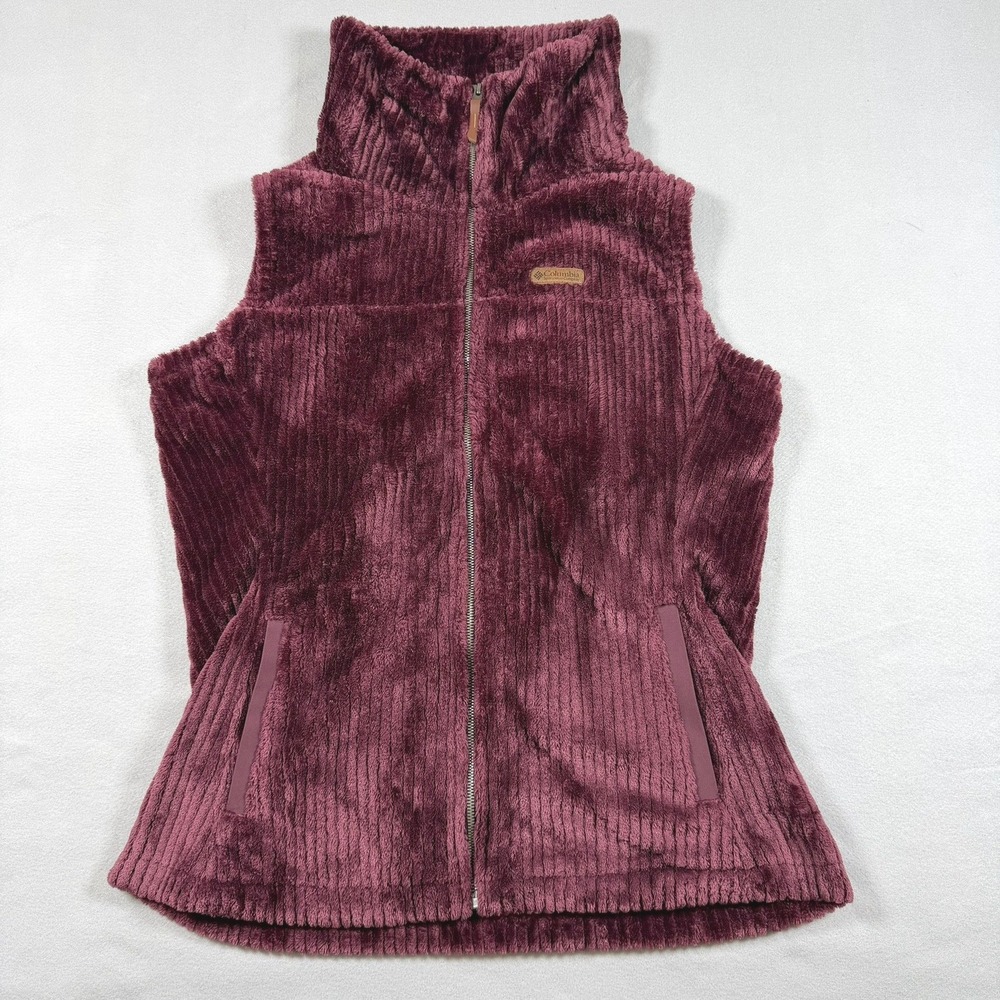 Columbia Fire Side II Sherpa Fleece Vest Women XL Purple Full Zip Corduroy Plush